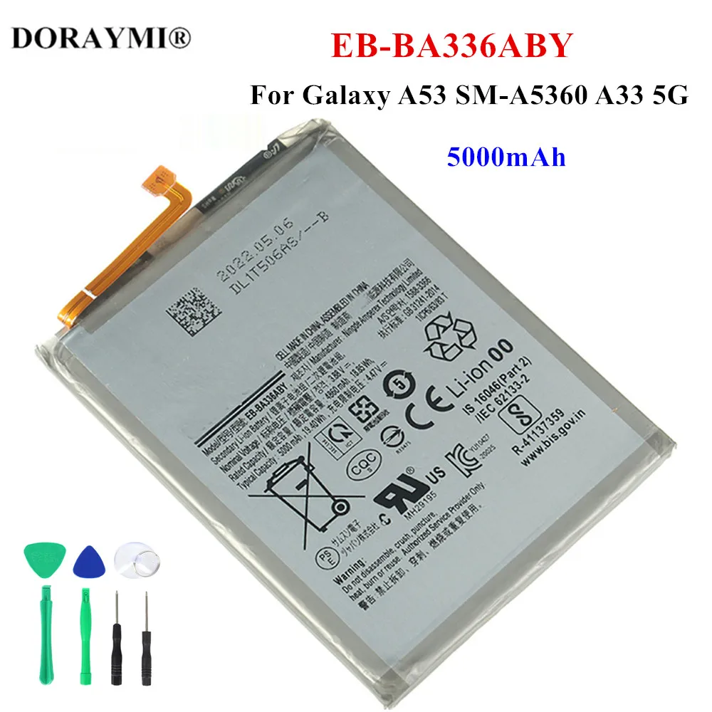 

Оригинальный аккумулятор емкостью 5000 мАч для Samsung Galaxy A53 EB-BA336ABY A33 SM-A5360, Сменные Аккумуляторы для телефона + Инструменты