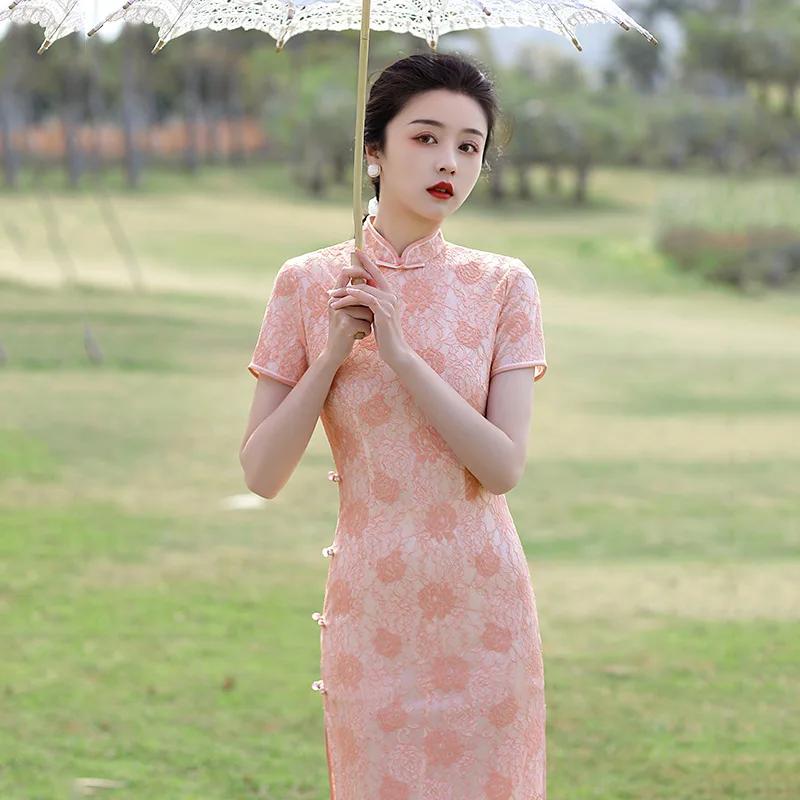 

Летнее комбинированное кружевное длинное платье-Ципао Yourqipao для банкетов и выступлений, улучшенное повседневное вечернее платье в китайском стиле для женщин