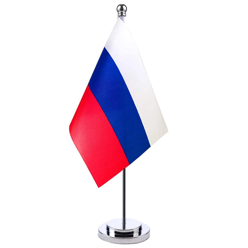 

14x21cm Mini Flag Of Russia Banner Meeting Boardroom Table Desk Stand Stainless Steel Pole The Russian Flag National Design