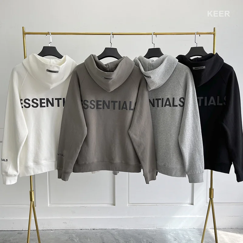 New Men's Essentials 1:1 Zipper Hoodie Sweatshirt Fashion Brand Back Reflective Letter 100% Cotton Hip Hop Loose Unisex Coat