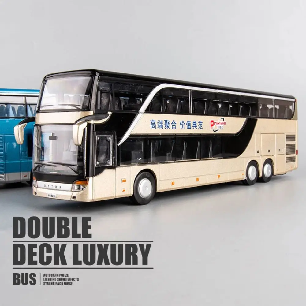 

Alloy Bus Model Double Sightseeing Bus Pull Back Vehicle Model Electric Toy High Imitation Bus Shape 1:32 High Quality Kids Gift