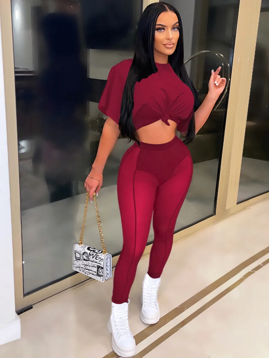 

2 шт./комплект, женская футболка с коротким рукавом и брюки-карандаш