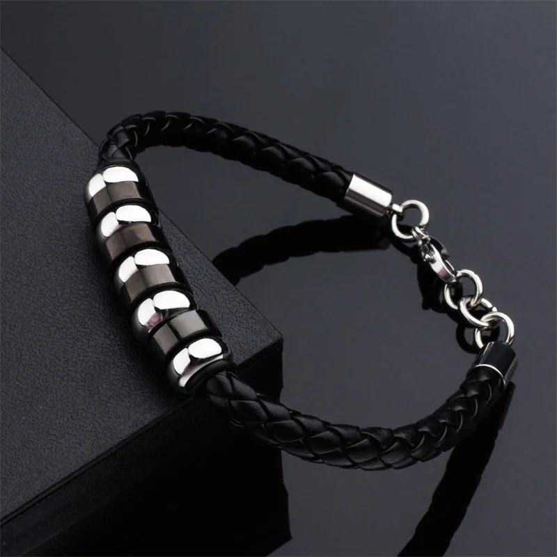 

Мужской кожаный браслет с застежкой-лобстером, из нержавеющей стали