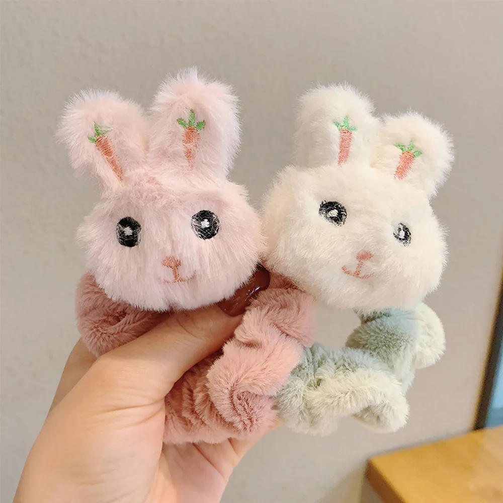 

Fashion Autumn Cute Elastic Plush Rabbits Cartoon Lovely Ponytail Holder Hair Rope Rabbit Scrunchies Rubber Bands