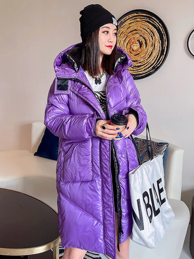 Winter Down Coat Women 2023 Long Parka Warm Winter Snow Jacket Casual Thick Hooded Black Puffer Jacket Bright Streetwear