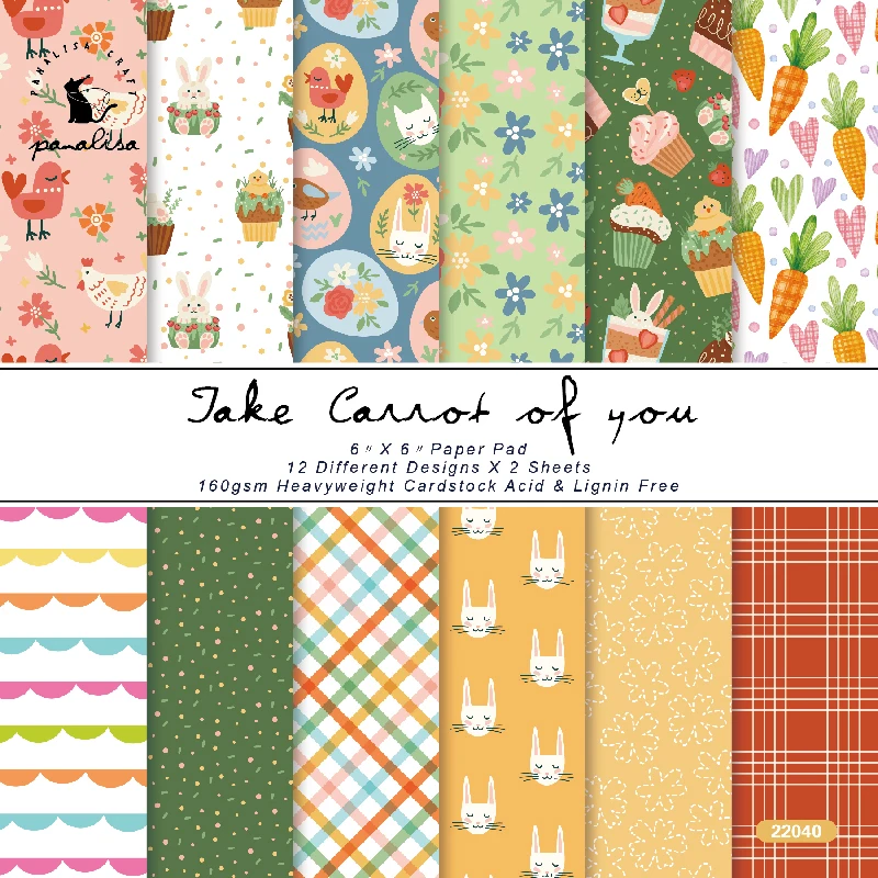 

Panalisacraft 24 sheets 6"X6" Bunny Carrot Easter Scrapbook paper Scrapbooking patterned paper pack DIY craft Background paper