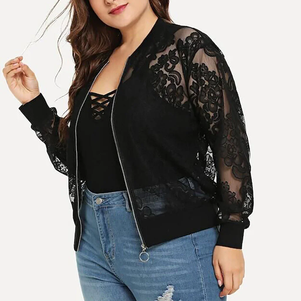 

Lace Sleeve Plus Size Jackets Womens Solid Lace Loose Shawl Cardigan Top Cover Up Long Sleeve Blouse Blusas Mujer De Moda