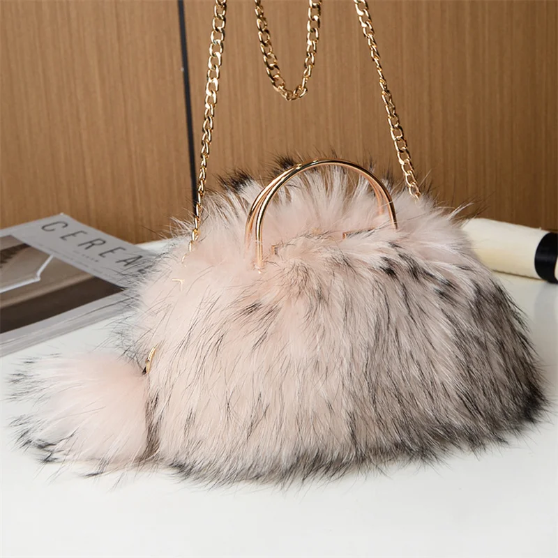 Женская сумка из меха лисы и енота модная Диагональная Сумка с закрытым носком