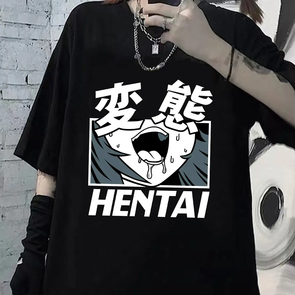 

Рубашка из материала Otaku Lewd Hentai, милая футболка с аниме девушкой для мужчин, уличная одежда, эстетическая футболка, Однотонная футболка с кор...