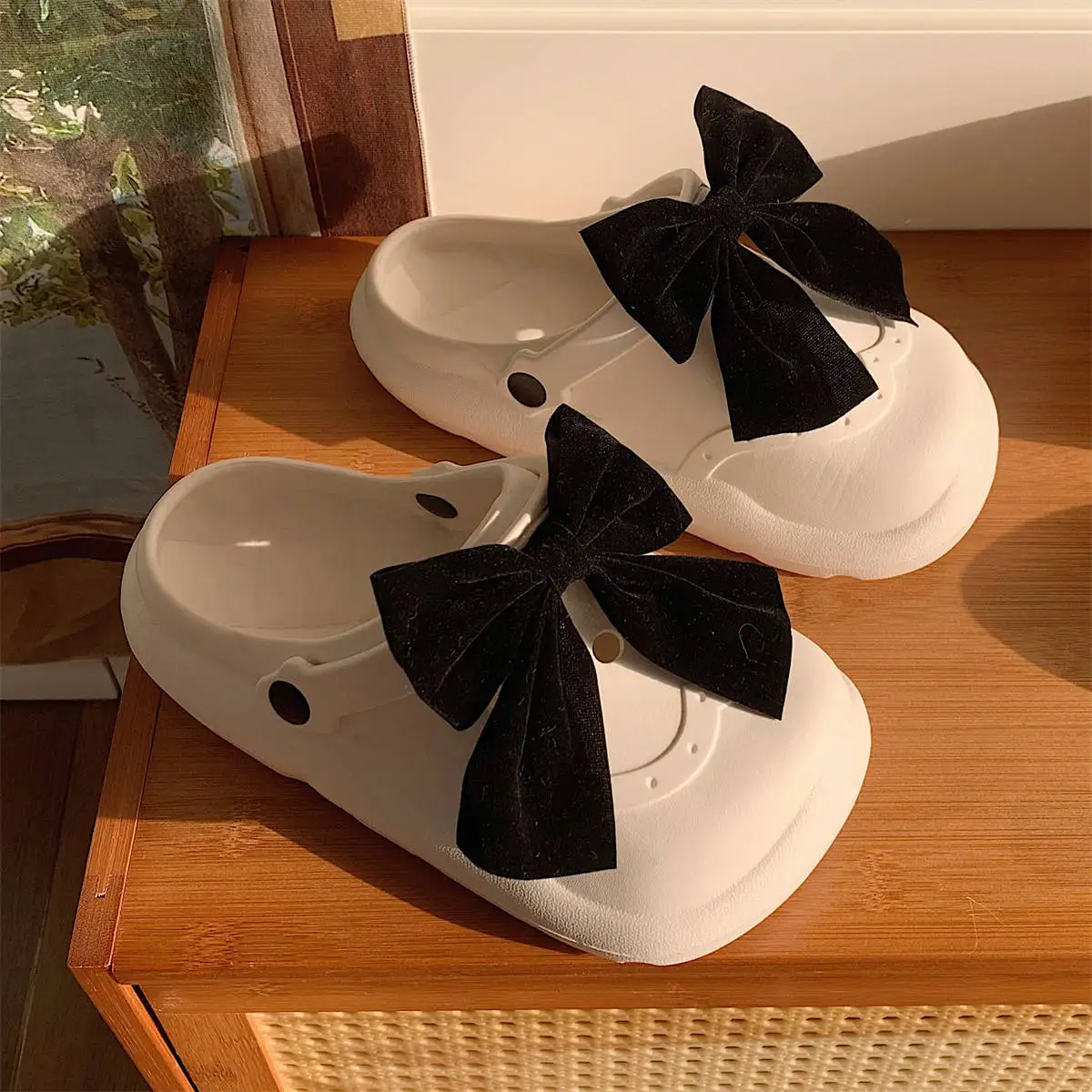 

Personality retro British style bow-tied bag head Mary Jane Eva slippers outside wear fashionable platform slippers women summer