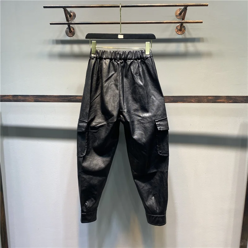 Брюки женские из искусственной кожи модные элегантные сафари с карманами