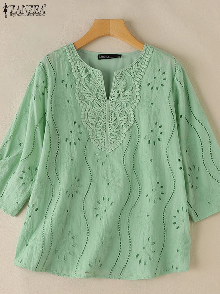 Женская блузка ZANZEA с вышивкой и v-образным вырезом