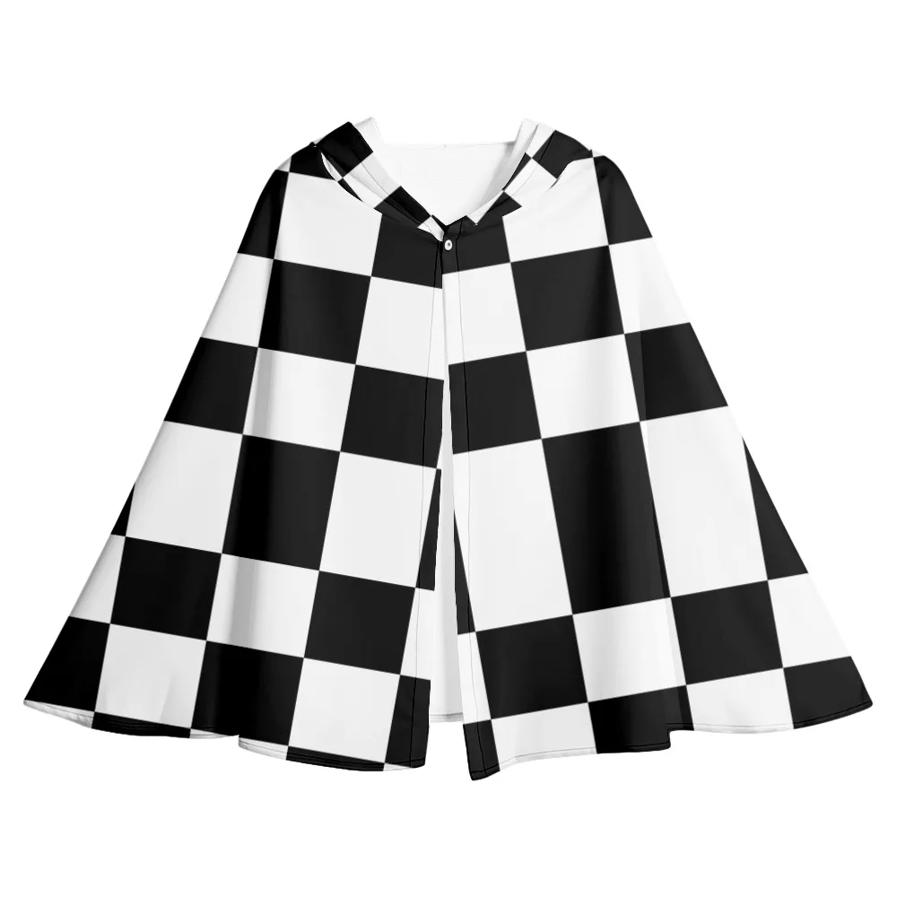 

Модная Осенняя черно-белая клетчатая накидка без рукавов, Повседневная накидка, ветровка, Женский пуловер на пуговицах