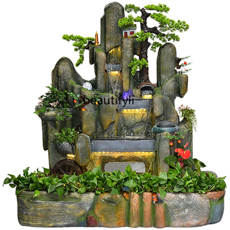 

yj Rockery Flowing Water Ornaments Lucky Fortune Automatic Fountain Waterfall Office Garden Indoor Floor Landscape