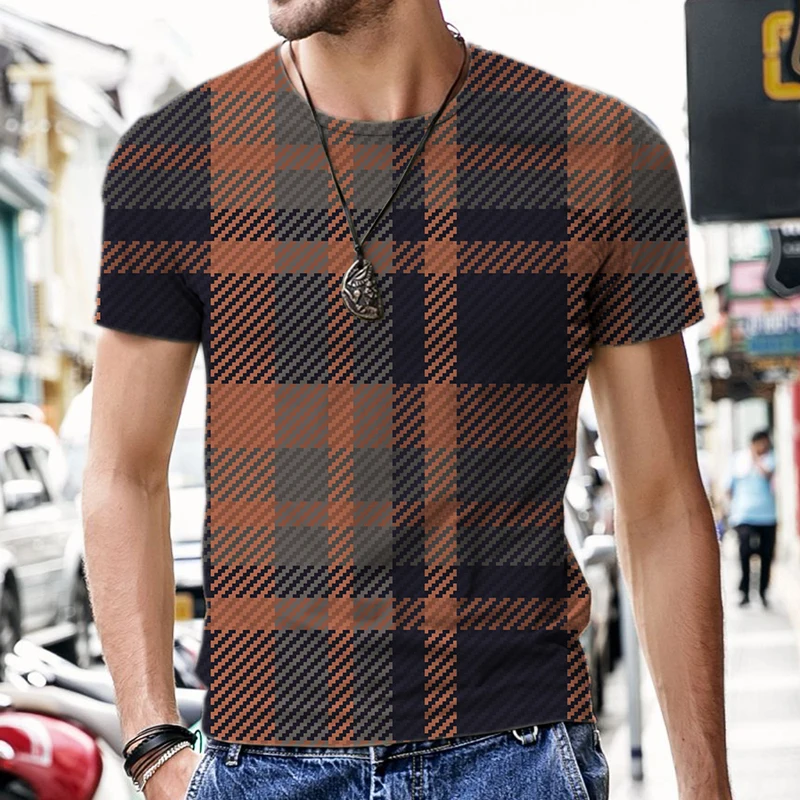 

Men's T-shirts Plaid Stripe Pattern Short Sleeve Casual Tee 3D Print Harajuku Oversized T-shirt Fashion Tops Breathable Cool