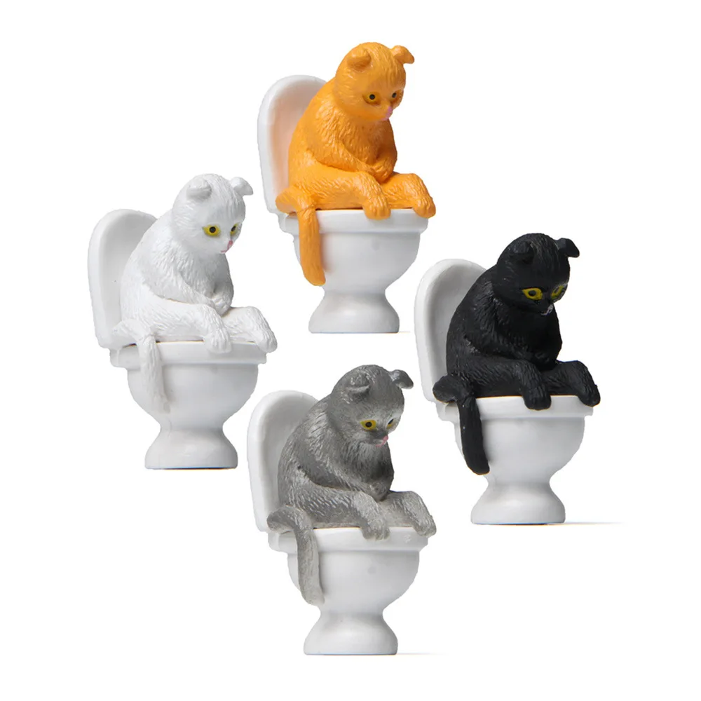 1Pc Cat Sitting on Toilet Figures Mini Kitten Home Garden Landscape Decor PVC Figurine Miniature Toy images - 6