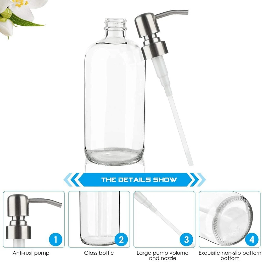 

Glass Soap Dispenser with Pump - Dish Soap Dispenser for Kitchen Bathroom Glass Soap Dispenser 2 Pack