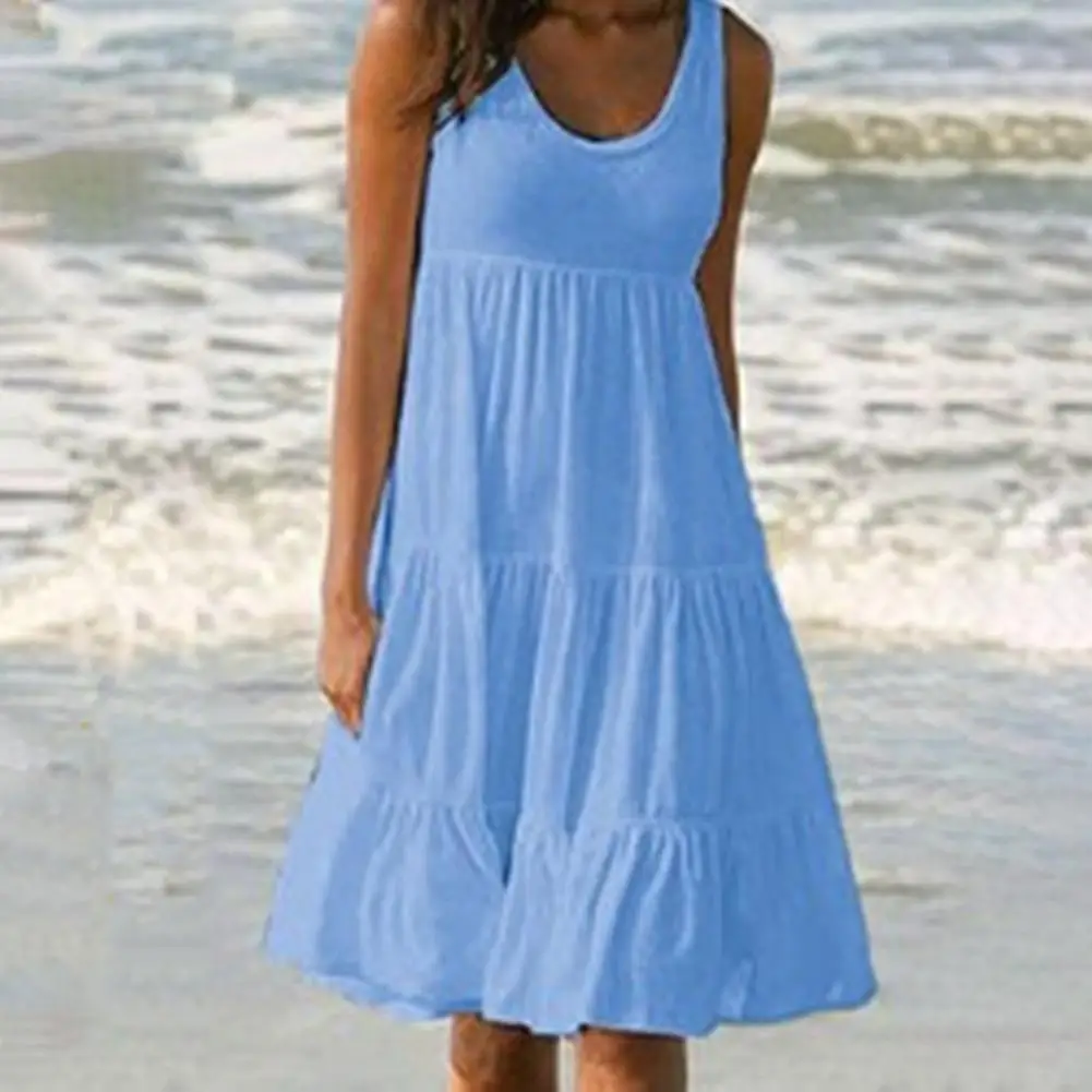 

Stylish Dress Spring Summer Cake Dress Off Shoulder Large Hem Pure Color Knee Length Dress