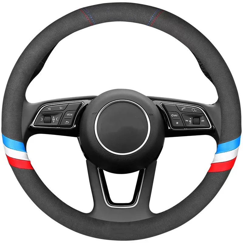 

Car Steering Wheel Cover D/Round Type Alcantara Black For Audi A1 (8X) Sportback A3 (8V) A4 (B9) Avant A5 (F5) Q2