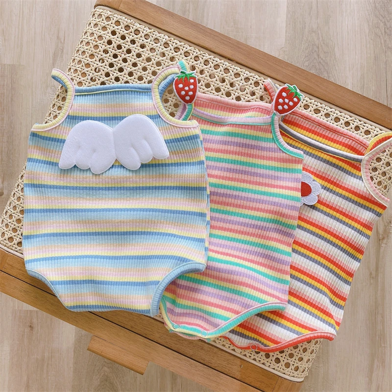 Rainbow Striped Romper Girl Baby Striped Jumpsuit Girls Romper