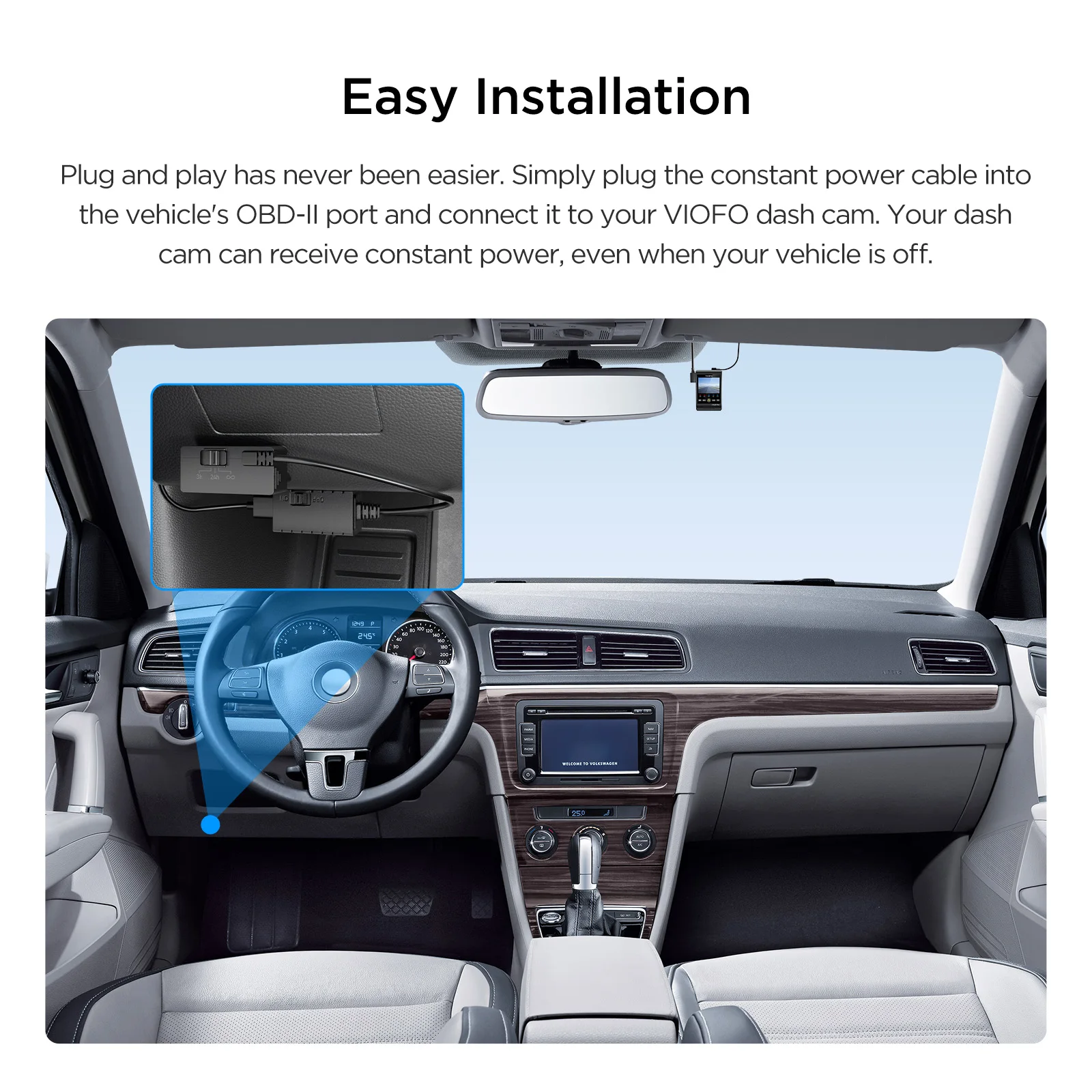 Фото Кабель постоянного питания VIOFO OP100 OBD-II для видеорегистратора, режим круглосуточного наблюдения/ACC с защитой от низкого напряжения №3