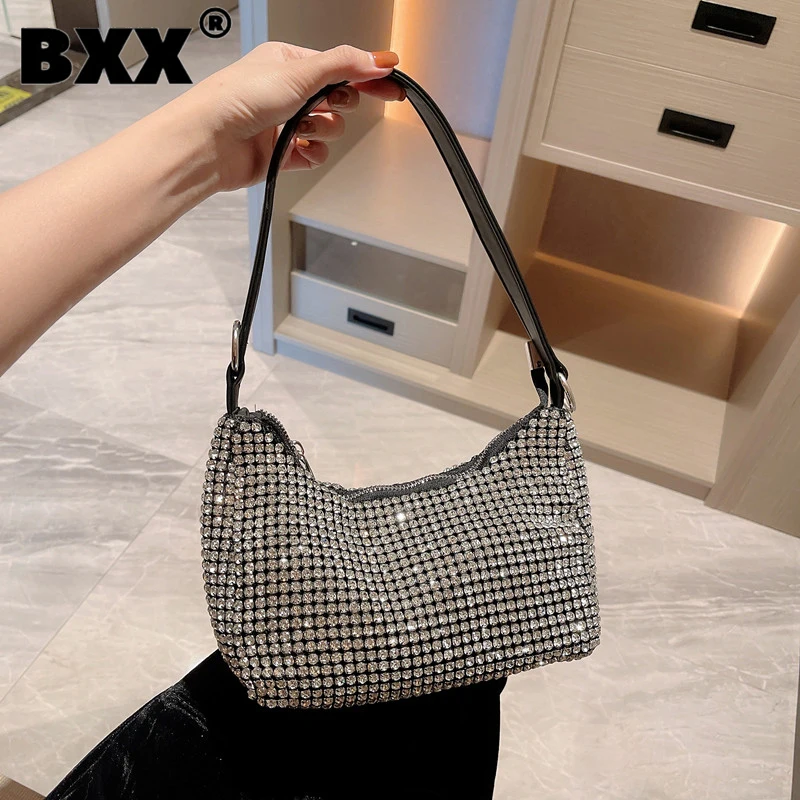 

[BXX] Diamond Chain Bag For Women Shoulder Underarm Bags Summer New Fashion Silver Shiny Party Handbags Female Tide 2023 8AB323