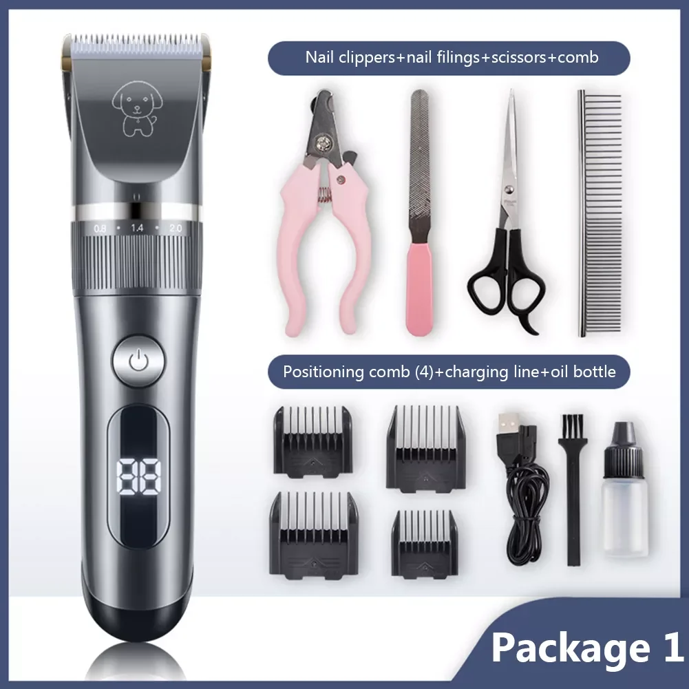 

Dog Hair Clippers USB Rechargeable Pet Shaver Low Noise Washable LED Intelligent Display for Puppy Grooming Supplies