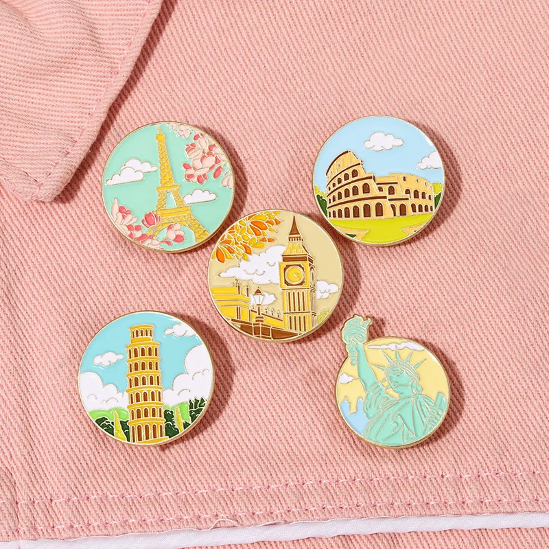 

Landmark Enamel Pins Custom Big Ben London Eiffel Tower Paris Brooches Lapel Badges Buildings Jewelry Gift for Kids Friends