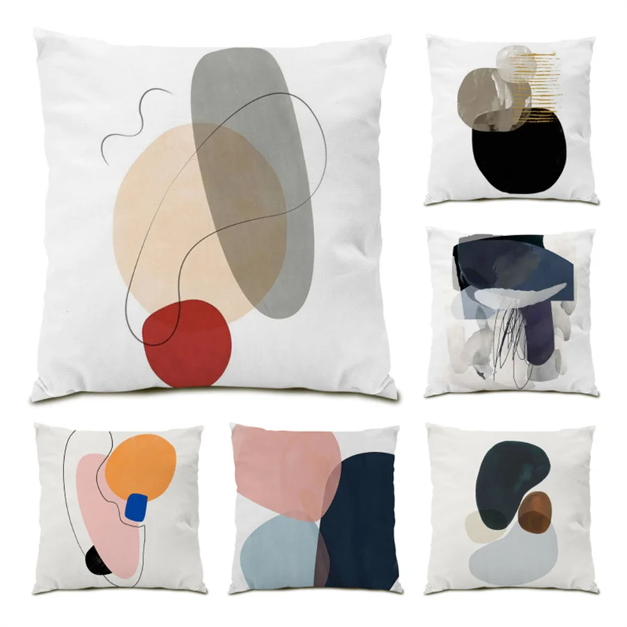 

Polyester Linen Cushions Artistic Pillow Covers Decorative Cushion Living Room Decoration Velvet Abstract Geometry Cover E0356