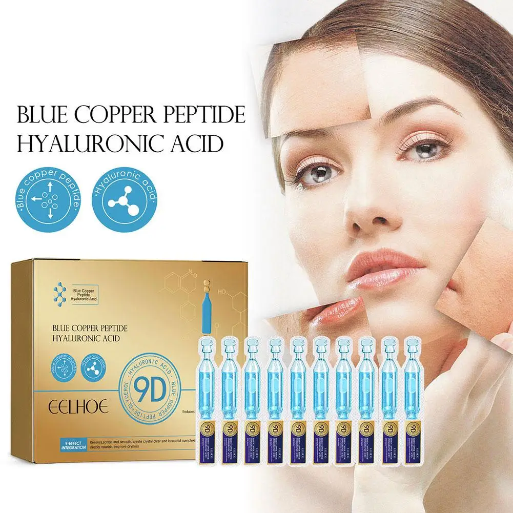 

1.5ml*10pcs Blue Peptide Hyaluronic Acid Ampoule Fade Essence Serum Anti Lines Face Anti-Aging Facial Wrinkle Fine N7D2