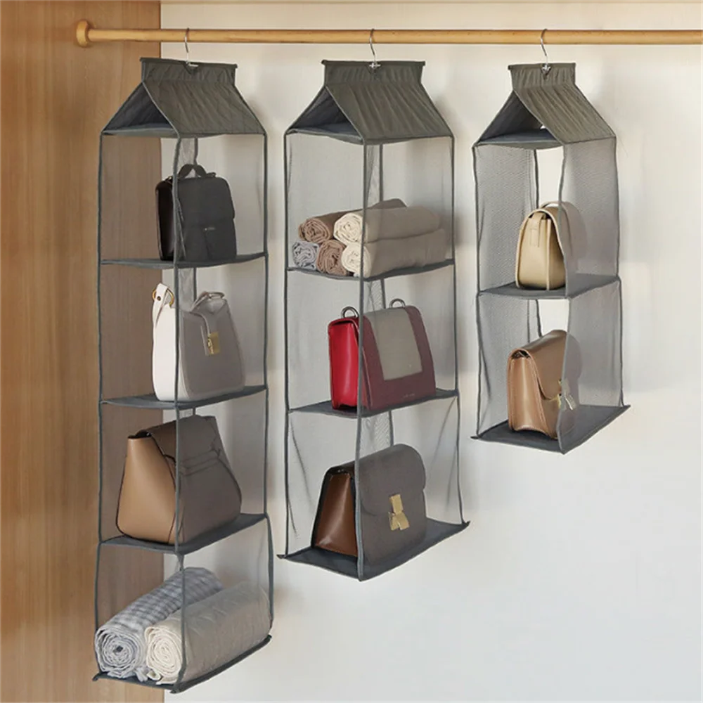 

Foldable Hanging Bag 2-5 Layers Folding Shelf Bag Purse Handbag Organizer Door Sundry Pocket Hanger Storage Closet Hanger