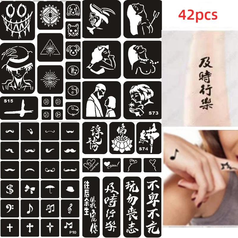 5-208pcs  Reusable Henna Tattoo Stencils Women Men Glitter Airbrush Stencils Templates Drawing Hands Arm Body Pochoir Tatouage