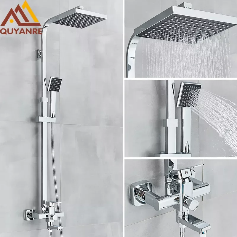 

Chrome Black Shower Faucet Rainfall Shower Sinlge Handle Shower Faucet Kit HandHeld Spray Rotate Spout Bath Shower Mixer
