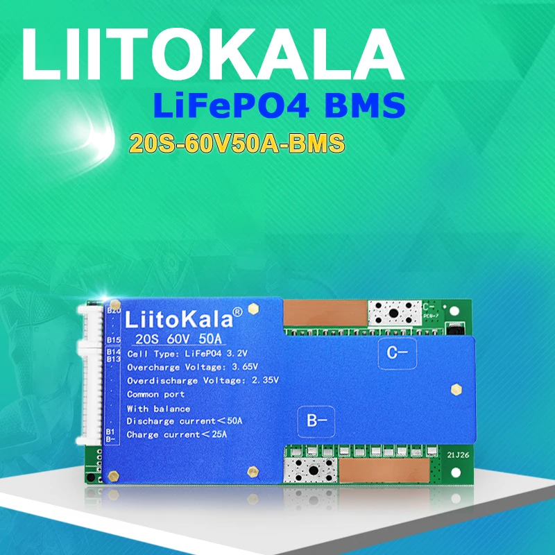 LIitoKala 20S-60V50A-BMS LiF4PO4 Плата защиты аккумулятора BMS с балансом 64 В литий-железо-фосфат