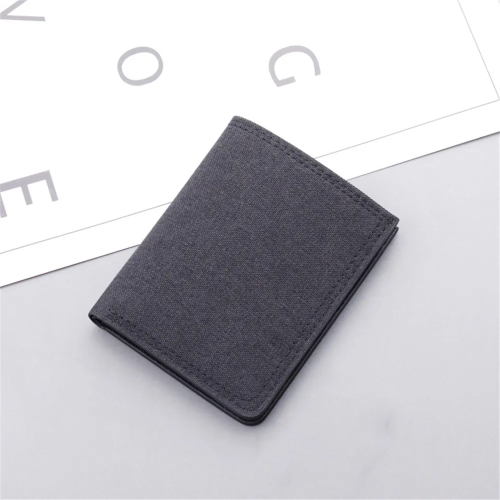 Men's Slim Short Canvas Wallet Luxury Brand Designer Male Small Minimalist Purse Coin Pouch Card Holder Mini Vertical Wallet