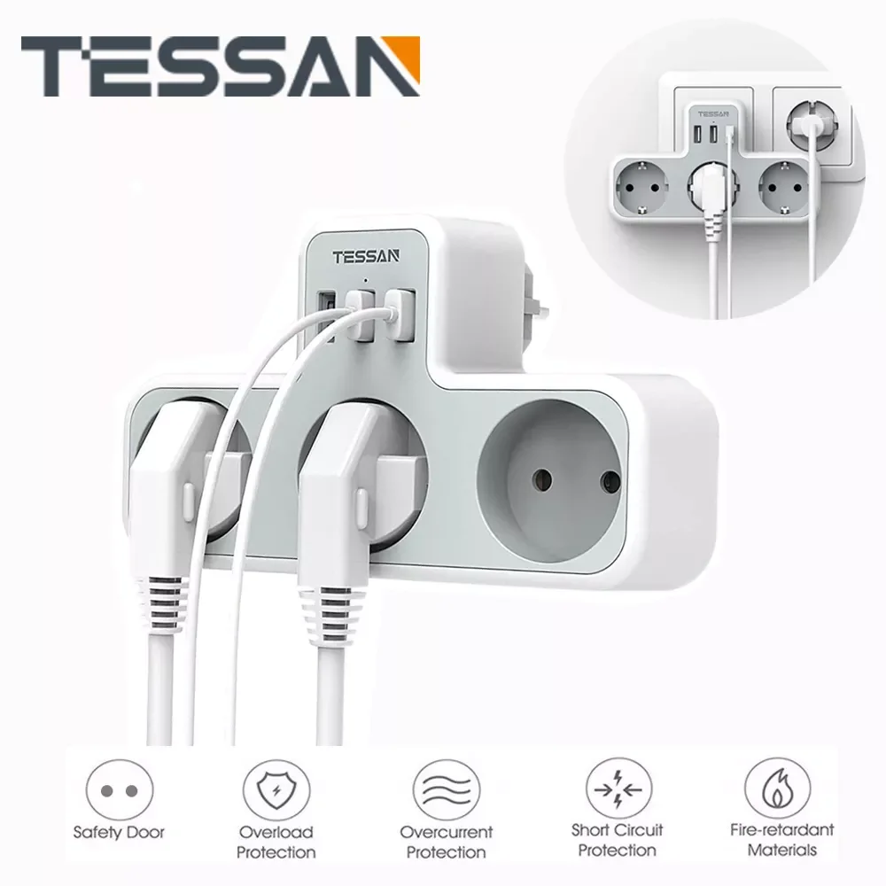 

TESSAN EU Wall Socket Extender with 3 AC Outlets and 3 USB Charging Ports 5V 2.4A Power Adapter Surge Protector for Home/Office