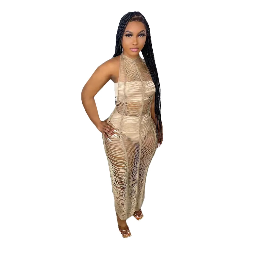 Элегантное однотонное длинное платье макси без рукавов с глубоким V-образным