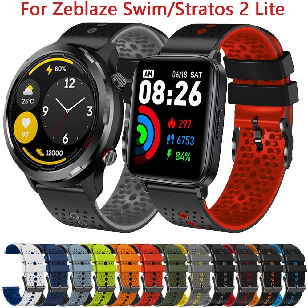 

Ремешок силиконовый для смарт-часов Zeblaze Stratos 2 Lite/плавания, спортивный браслет для Zeblaze Beyond 2/Vibe 7 Pr/Btalk/GTR 2, 22 мм