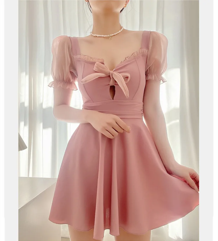 Korean Version Backless INS Wind One-Piece Swimsuit Thin Section Small Fresh Sexy Girls Spa Bow Swimsuit