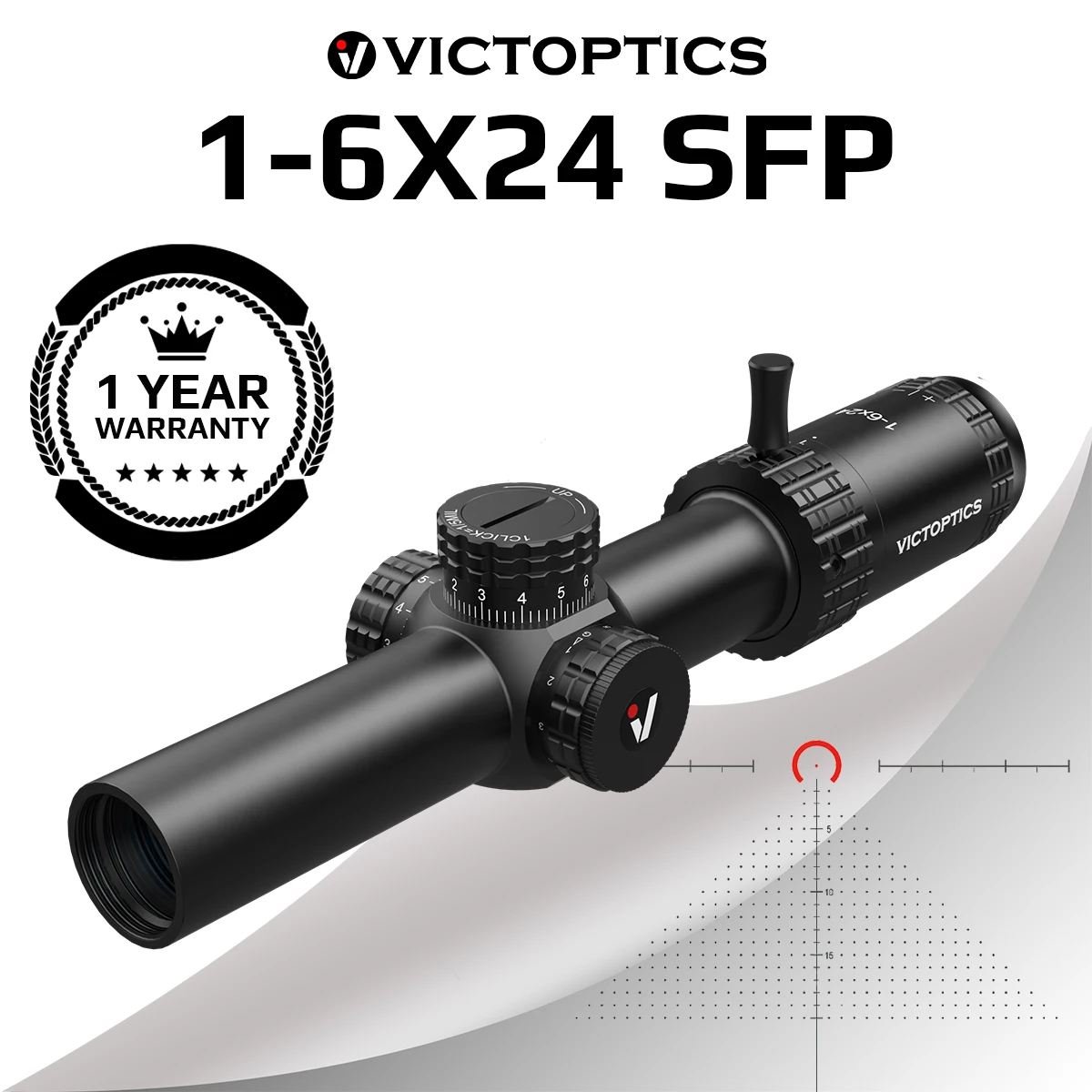 

Винтовочный оптический прицел VictOptics S6 1-6x24 SFP с красной и зеленой подсветкой, система блокировки револьвера с широким углом обзора для AR 15 .223 ...