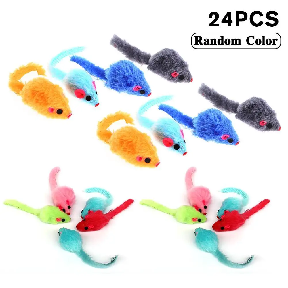 

24pcs/lots Colorful Furry Real fur Mice Doll Cat Funny Playing Toys Mice Rattle Mouse Catnip Interactive Play Supplies