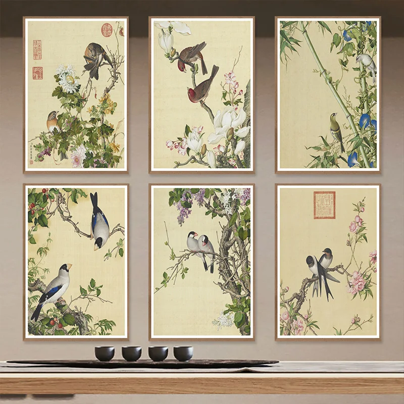 

Chinese Flower Birds Poster Wall Art Picture Canvas Print Vintage Asian Antique Floral Bird Living Room Home Decoration Painting