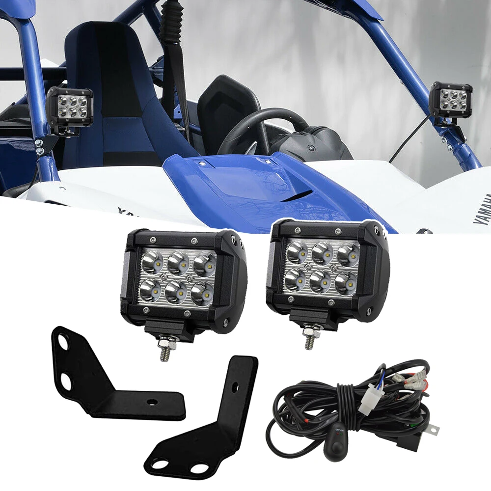 For Yamaha YXZ 1000R 2016-2023 Front Side Pillar Mounting Brackets and 4 Inches LED Cube Light Pod with Wiring Kit