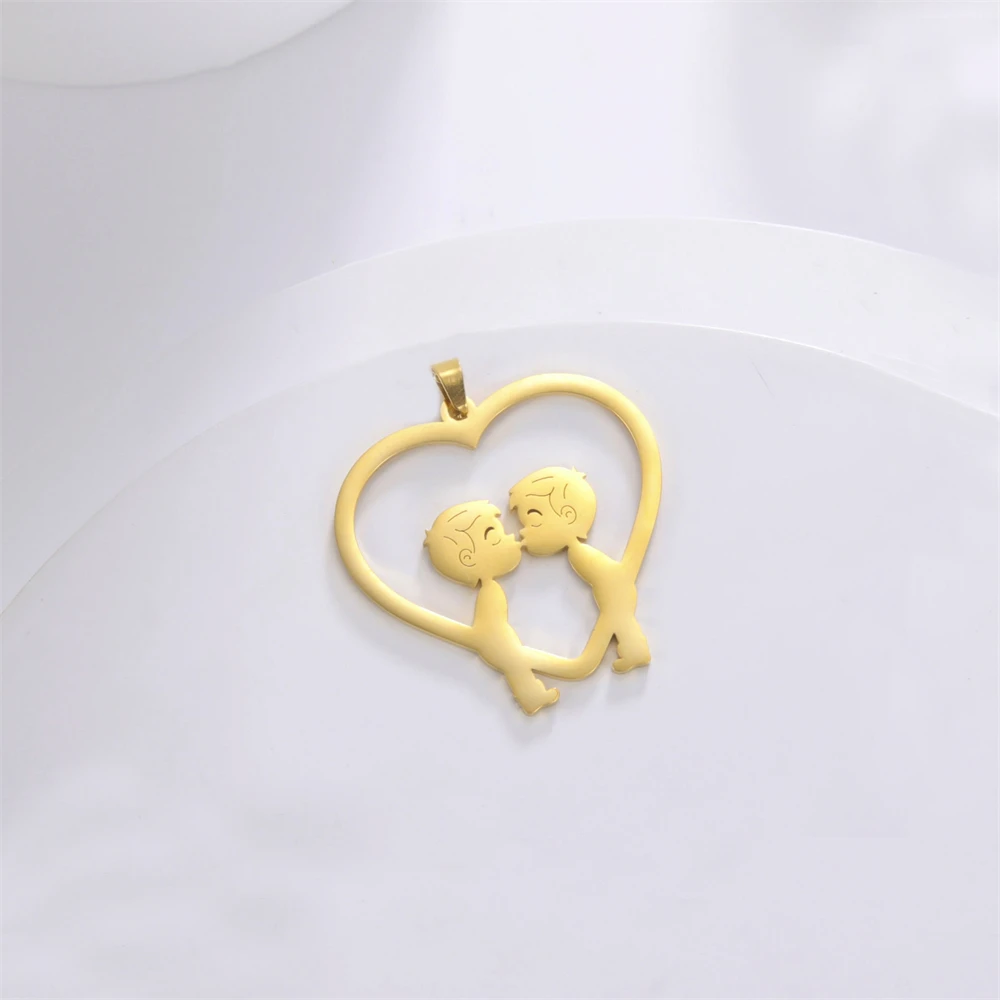 Wholesale 5pcs/Lot Boys Love Hearts Charms For Jewelry Making Supplies Stainless Steel Diy Handmade Necklace Pendant Accessories