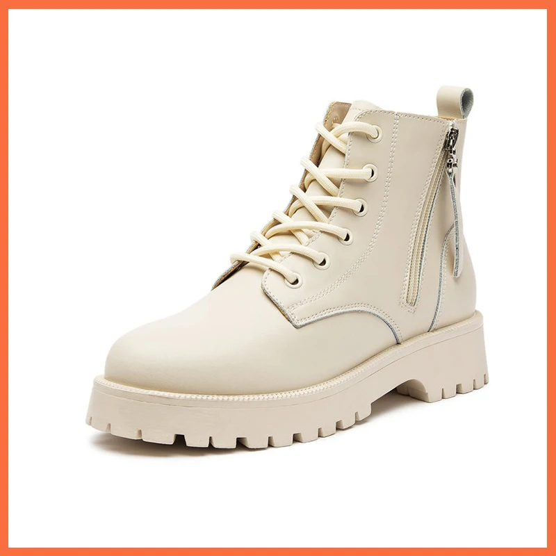 

Large Size Genuine Leather Martin Boots Women Casual Fashion Autumn New Double Zipper Women's Ankle Boots Platform Boots Women