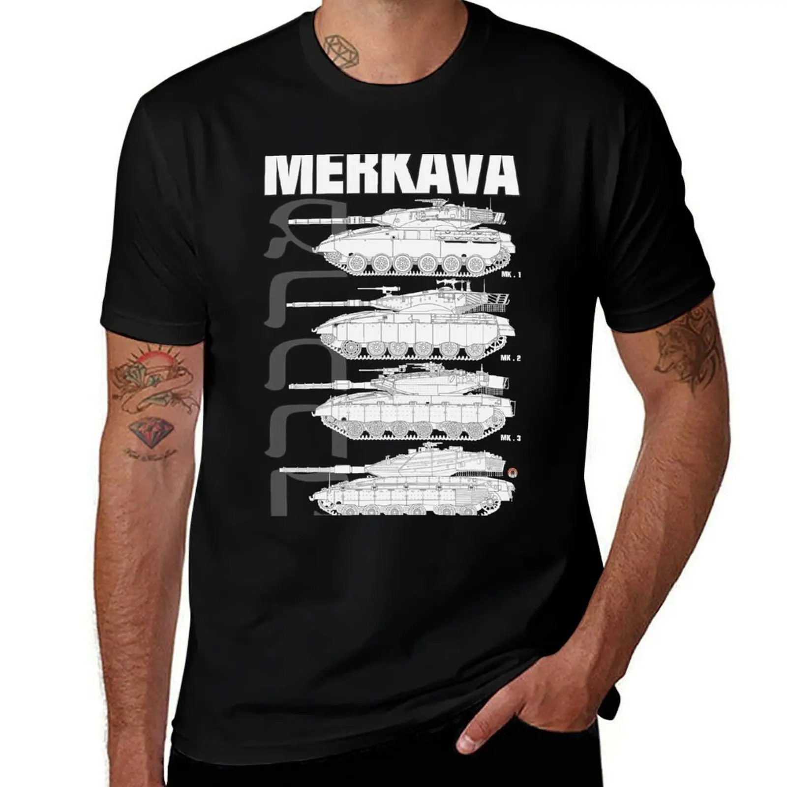 Фото Футболка с изображением Merkava Mk1, Mk2, Mk3 и Mk4, выполненная по одному дизайну, долговечная повседневная футболка. №1
