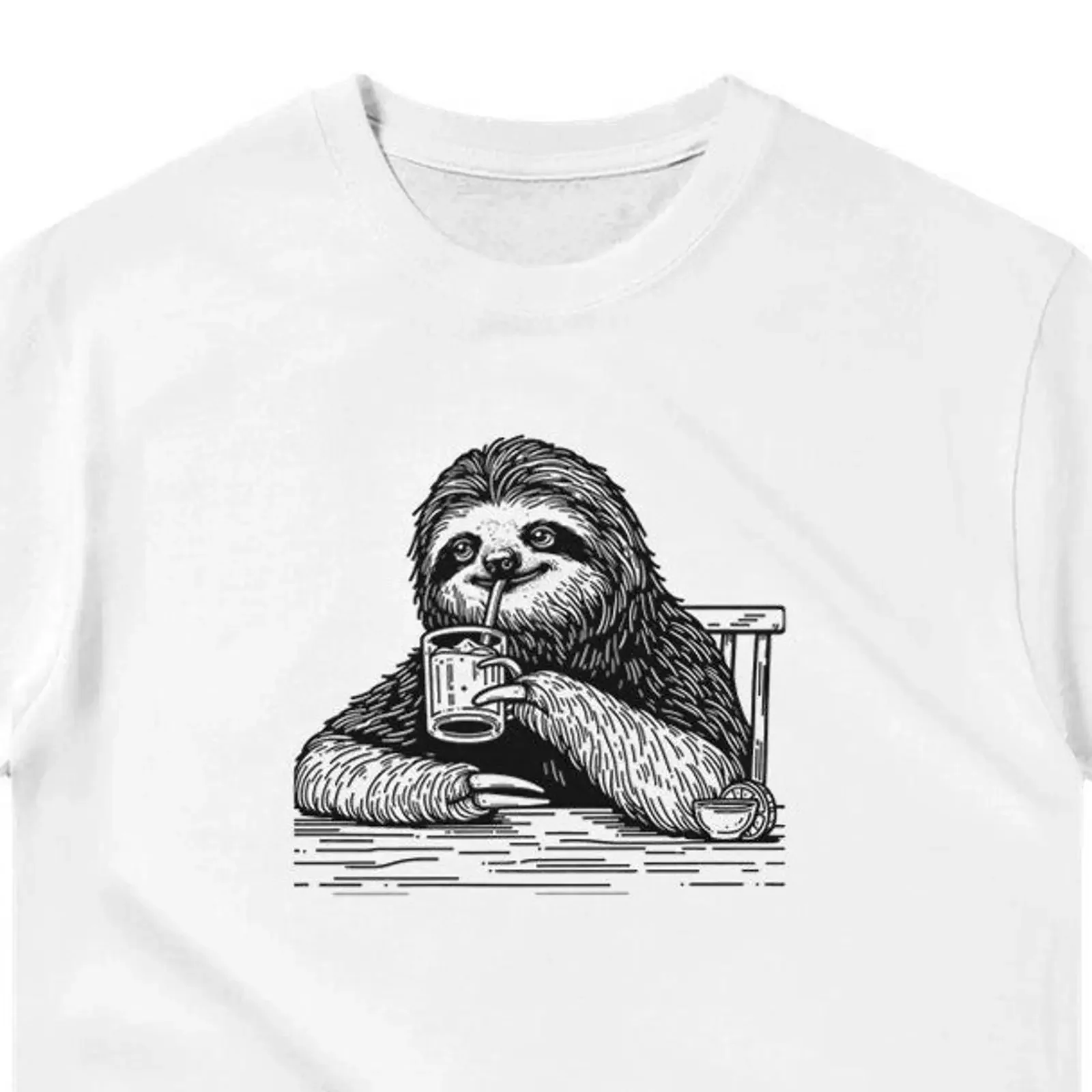 Фото Футболка с принтом Sloth Bar Scene для любителей животных, забавная, винтажная, мягкая, эластичная, с графическим рисунком, унисекс, дышащая, уличная одежда №1
