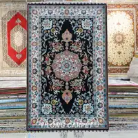 2.5'x4' Blue Persian Oriental Handcraft Carpet Silk on Silk Rug (TJ385A)