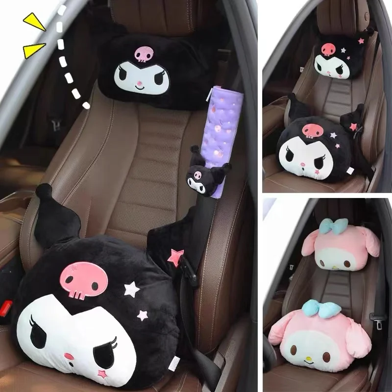Охранные накладки на ремень безопасности автомобиля Sanrio Cute My Melody с подушками для плеч и защитой, обивкой Kuromi Back Cushion Plush Kawaii Decoration.
