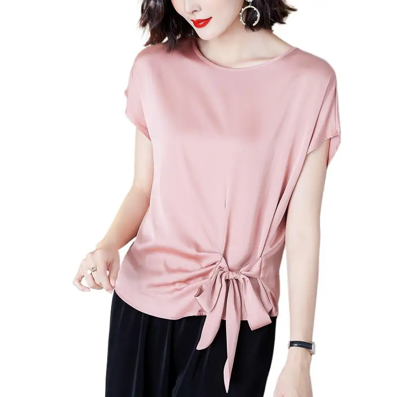 

Fashion Candy color Acetate satin shirts Woman elegant Vintage Harajuku chiffon blouse Women Sexy artificial silk Tops